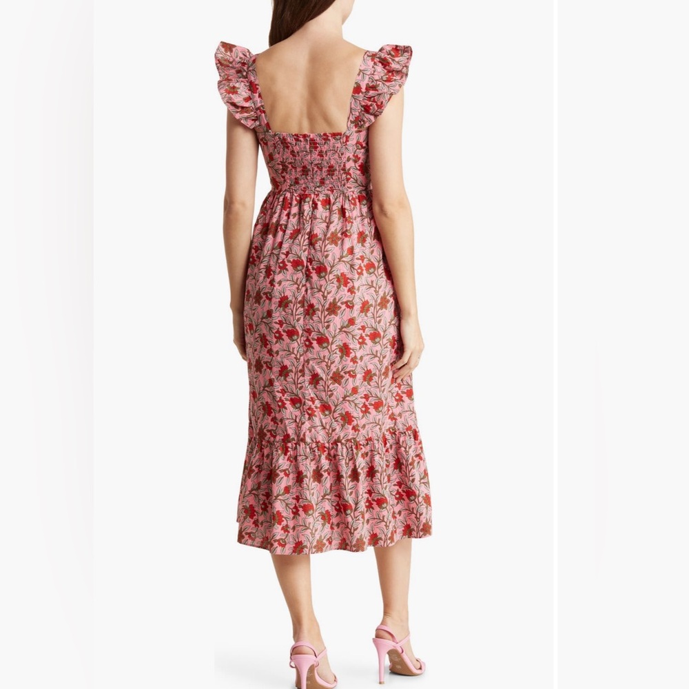 Maisie Flutter Sleeve Floral Pink Cotton Midi Dress NWT - Picture 3 of 3